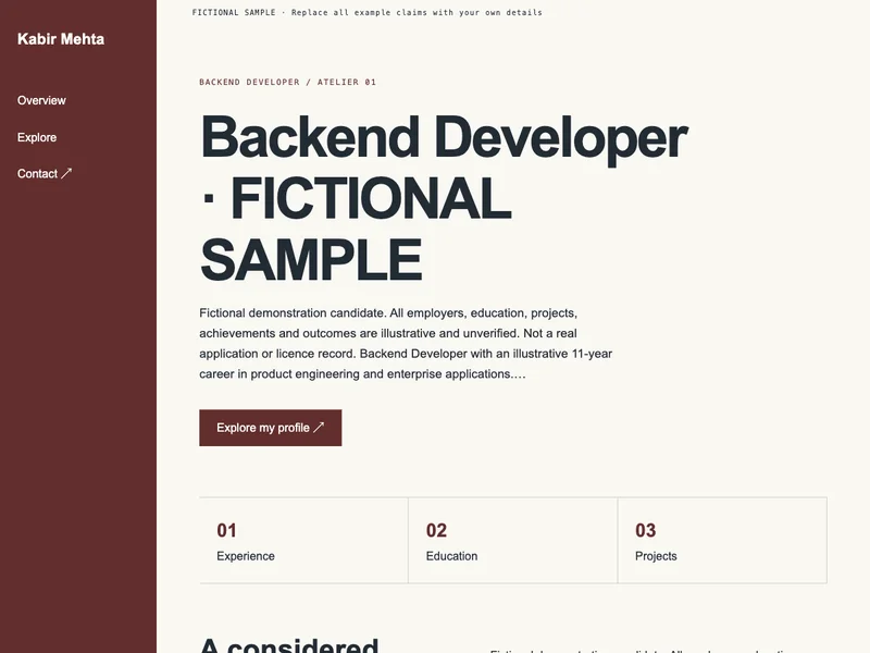 Backend Developer web portfolio preview