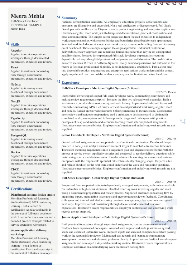 Full-Stack Developer CV — first page