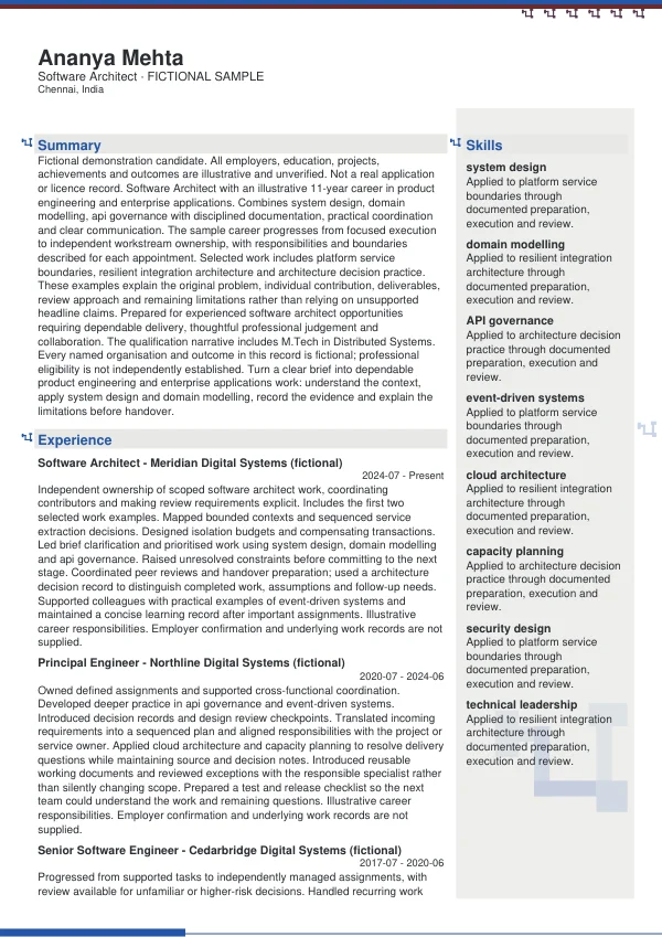 Software Architect CV — first page