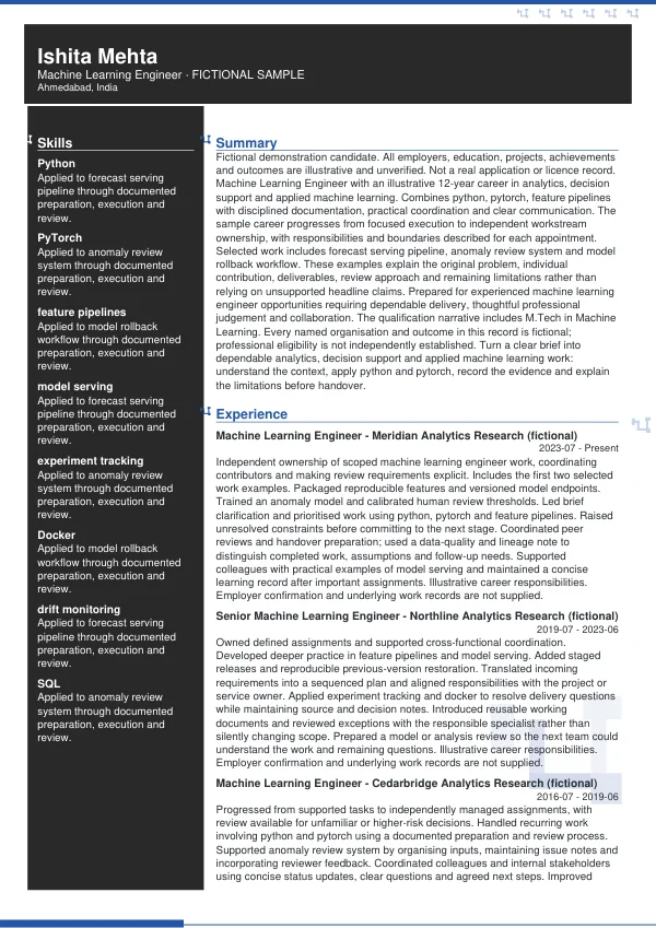 Machine Learning Engineer CV — first page