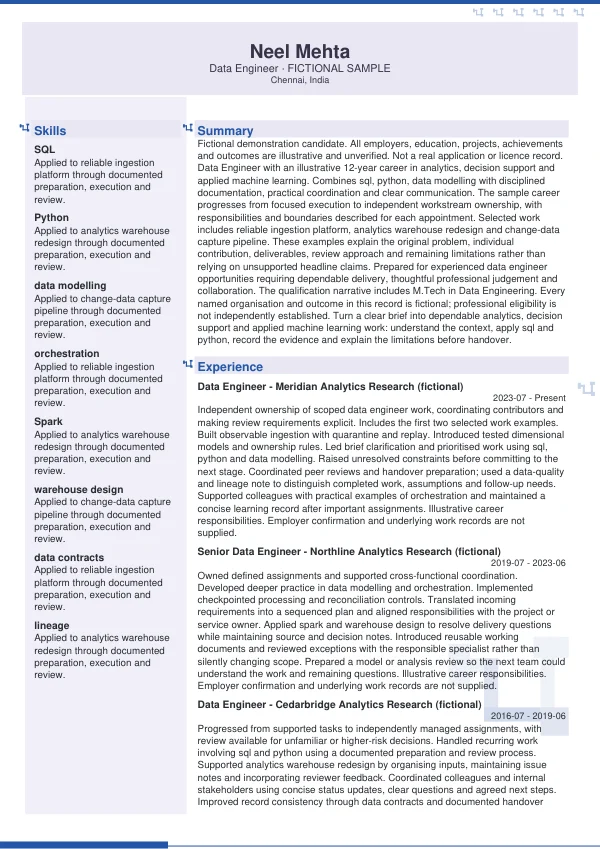 Data Engineer CV — first page