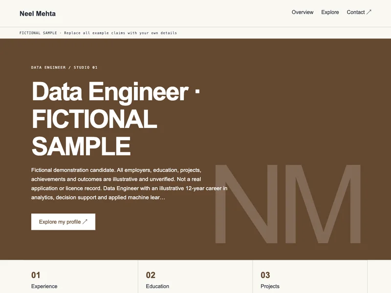 Data Engineer web portfolio preview