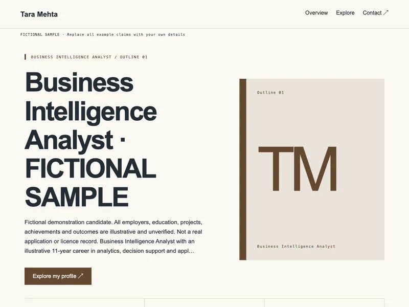 Business Intelligence Analyst web portfolio preview