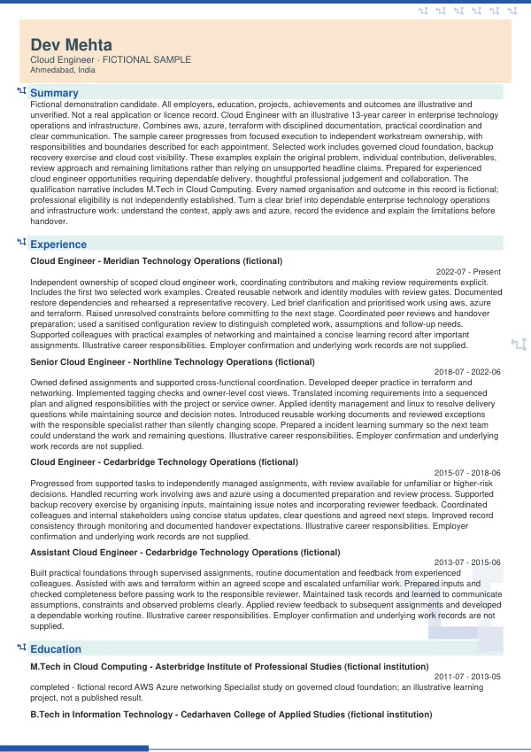 Cloud Engineer CV — first page