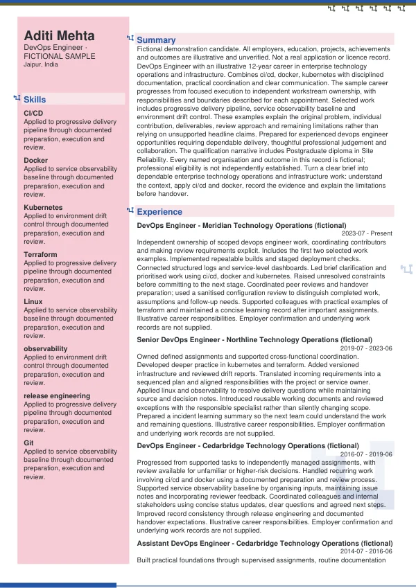 DevOps Engineer CV — first page