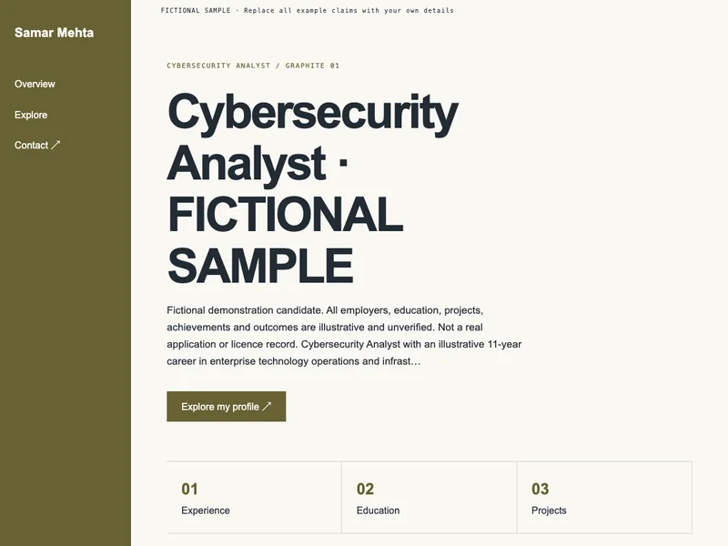 Cybersecurity Analyst web portfolio preview