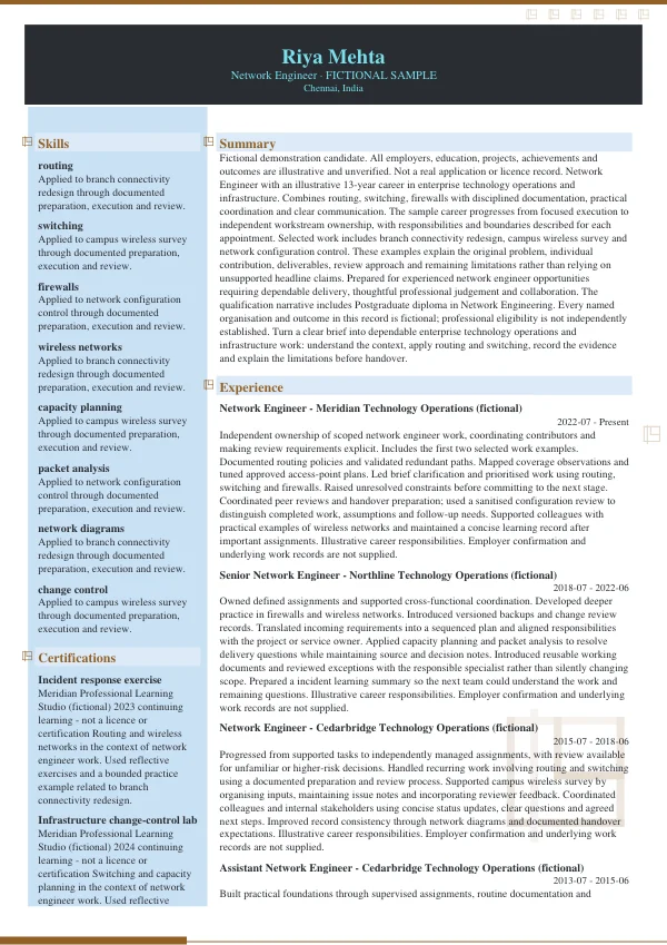 Network Engineer CV — first page