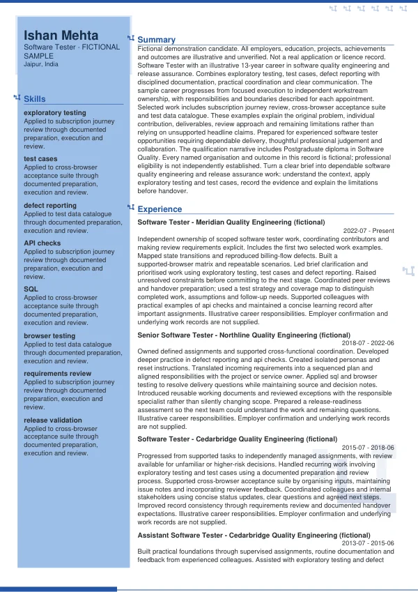 Software Tester CV — first page