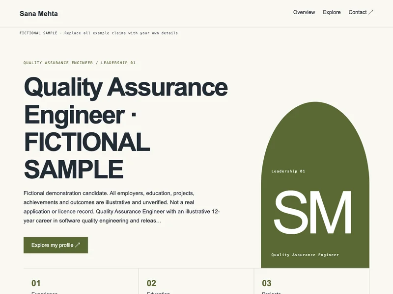 Quality Assurance Engineer web portfolio preview