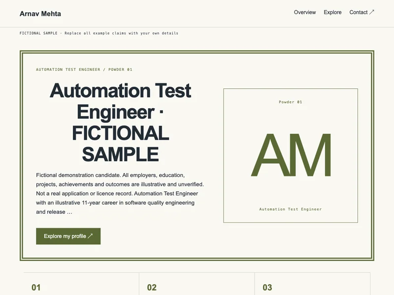 Automation Test Engineer web portfolio preview