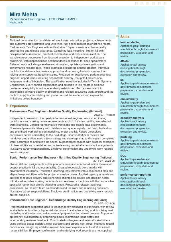 Performance Test Engineer CV — first page