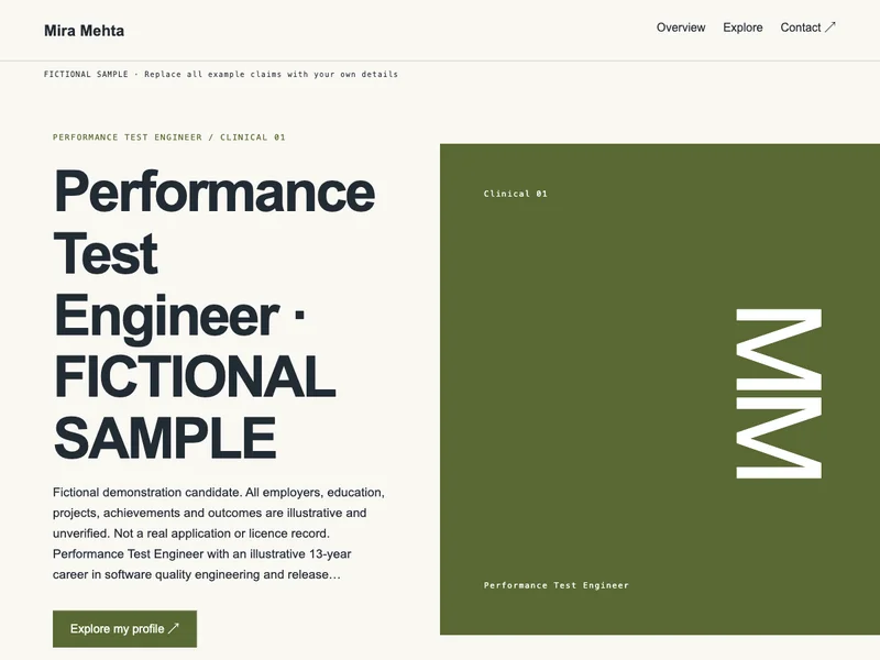 Performance Test Engineer web portfolio preview