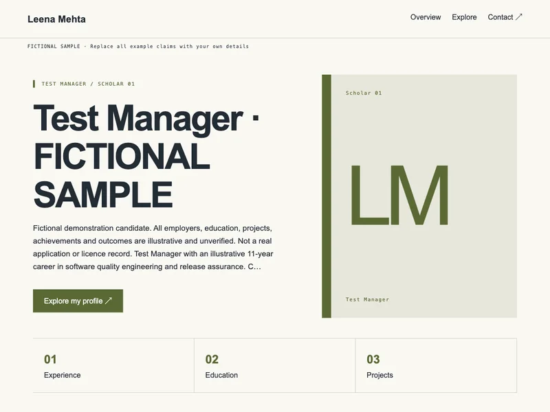Test Manager web portfolio preview