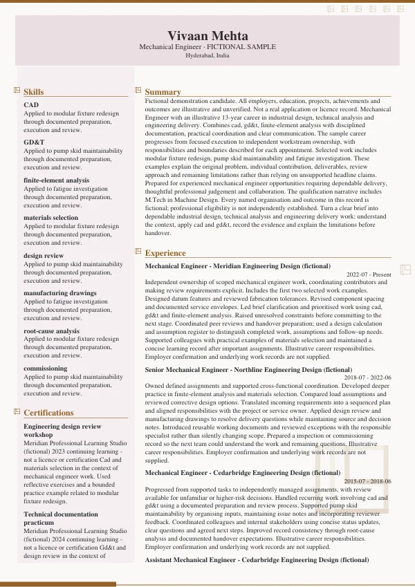 Mechanical Engineer CV — first page