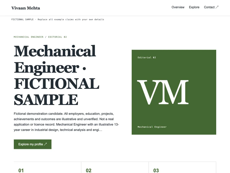 Mechanical Engineer web portfolio preview