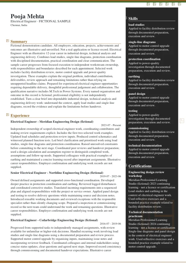 Electrical Engineer CV — first page