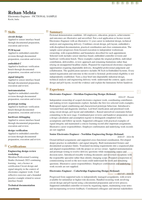 Electronics Engineer CV — first page