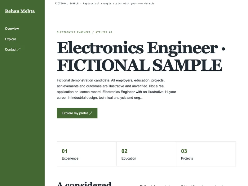 Electronics Engineer web portfolio preview