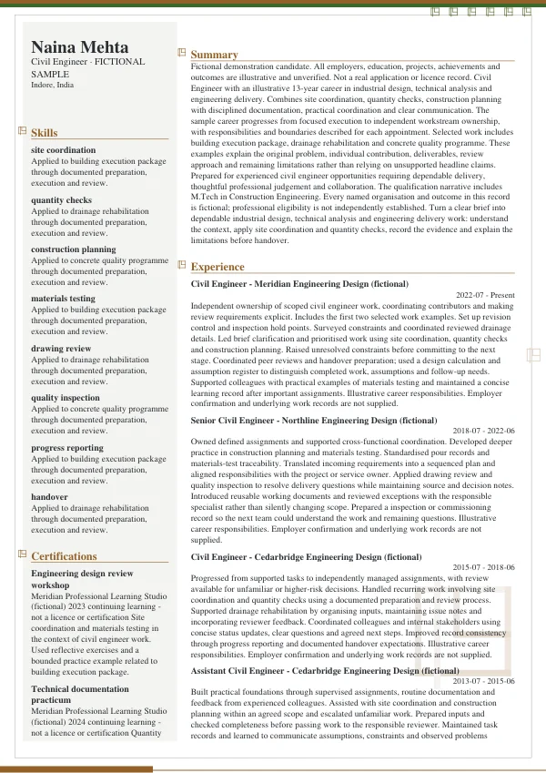 Civil Engineer CV — first page