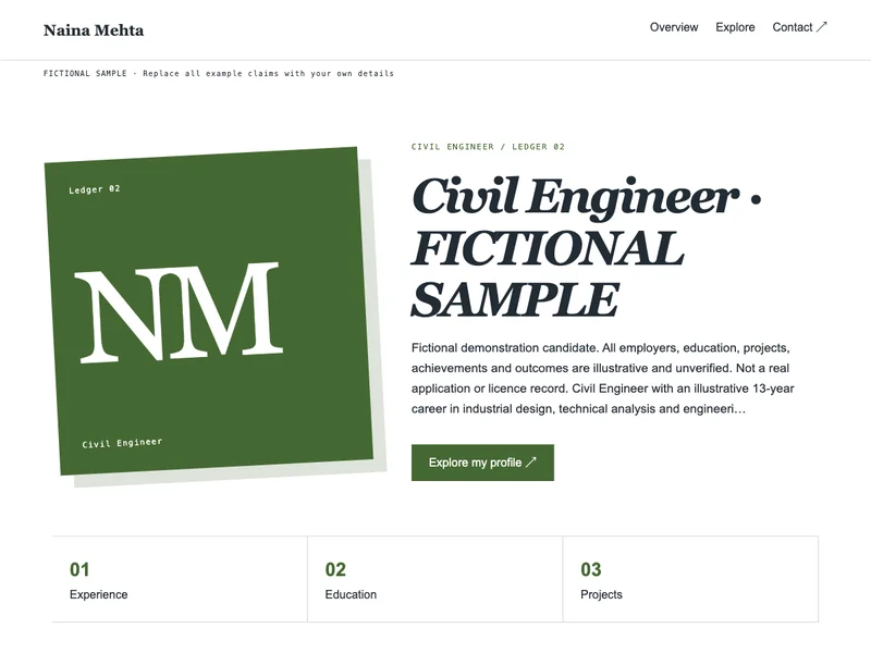 Civil Engineer web portfolio preview
