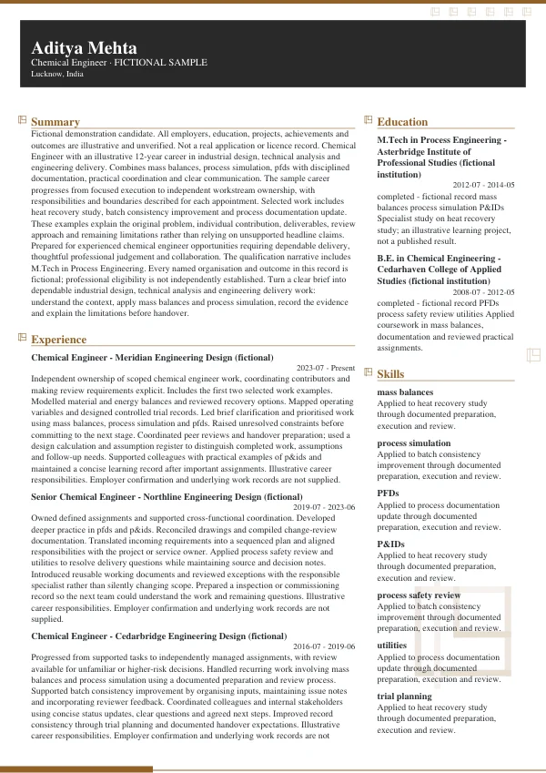 Chemical Engineer CV — first page
