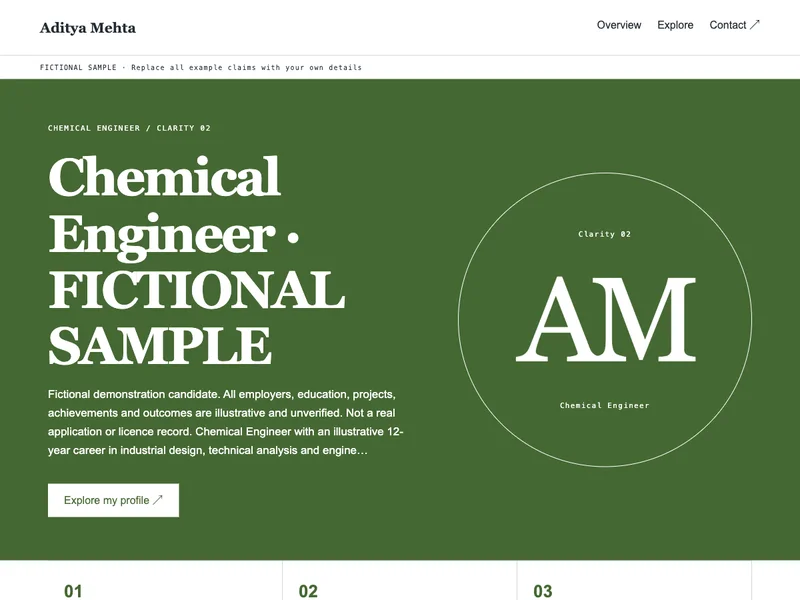 Chemical Engineer web portfolio preview