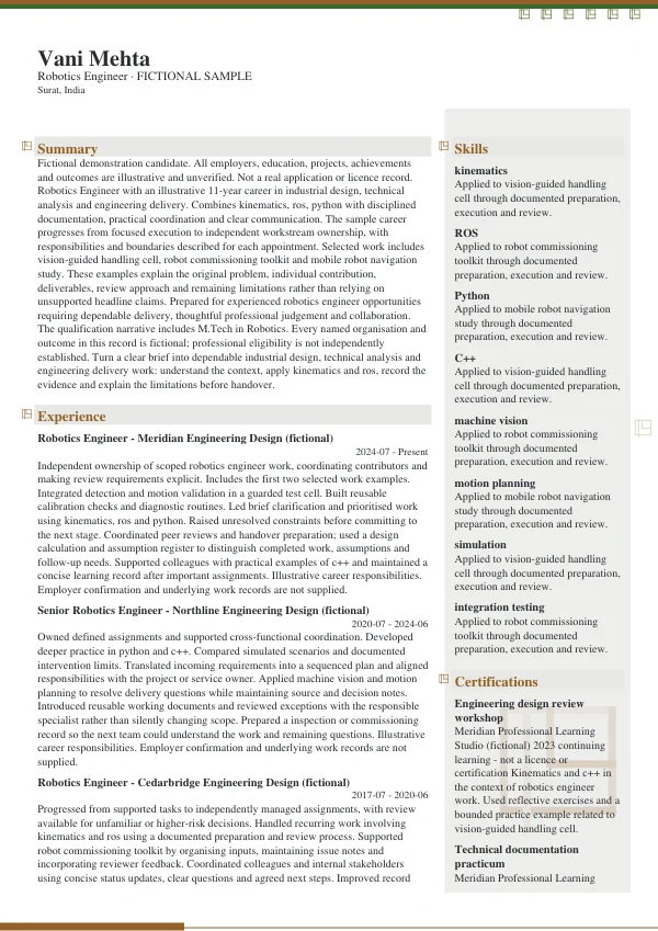 Robotics Engineer CV — first page