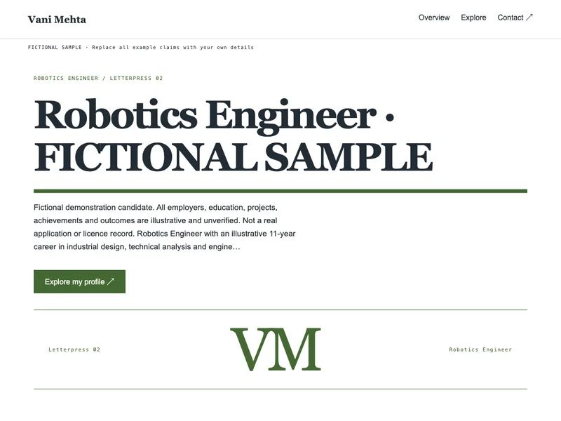 Robotics Engineer web portfolio preview