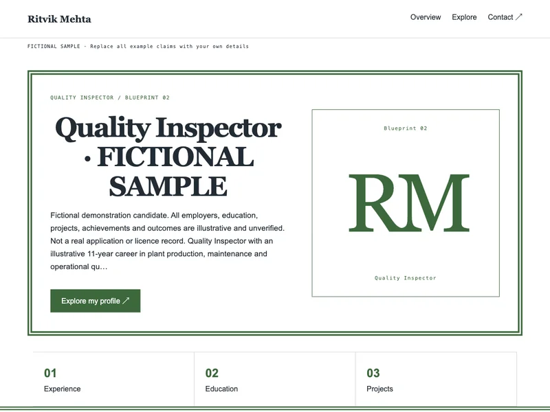 Quality Inspector web portfolio preview