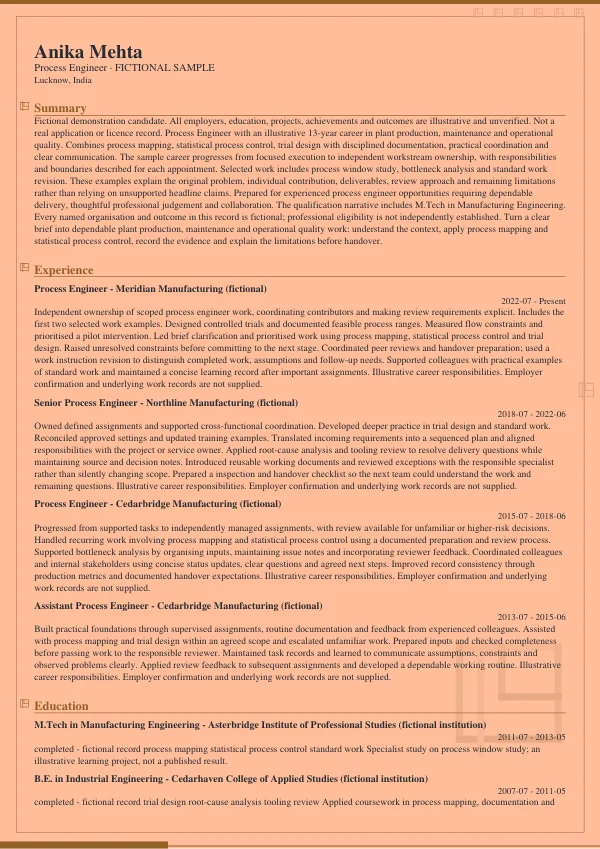 Process Engineer CV — first page