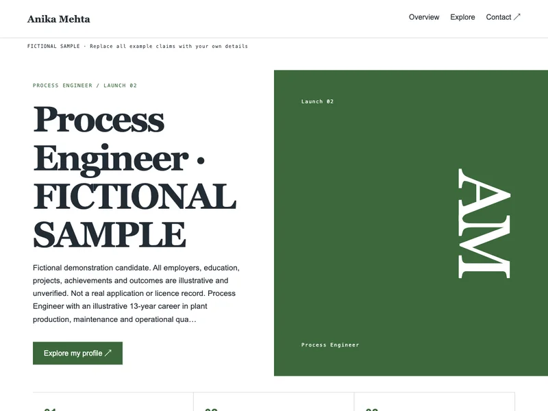 Process Engineer web portfolio preview