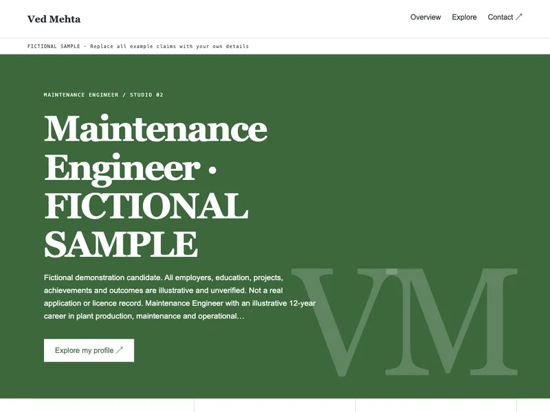 Maintenance Engineer web portfolio preview
