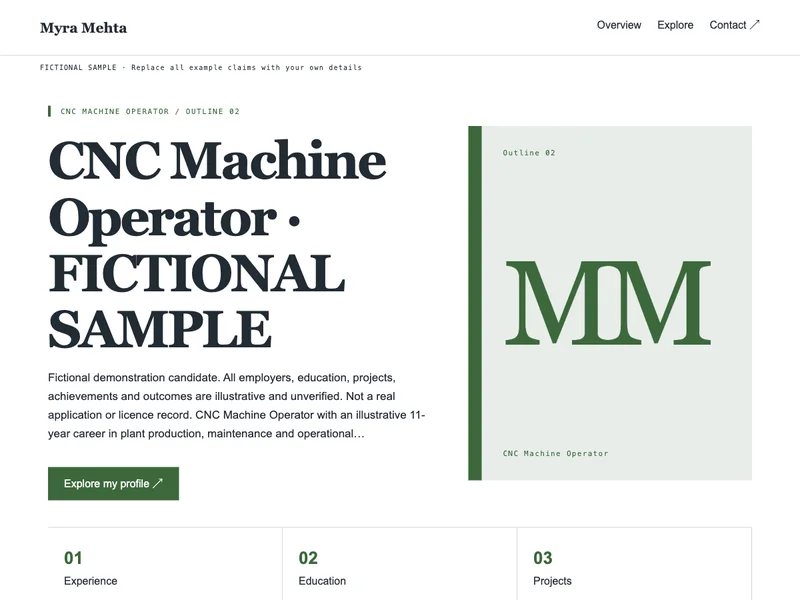 CNC Machine Operator web portfolio preview