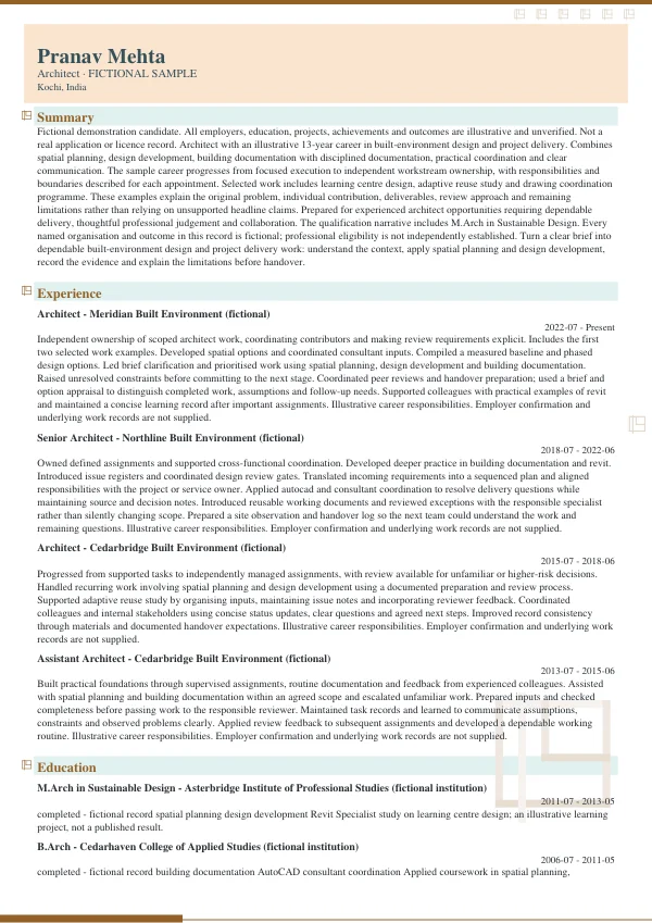 Architect CV — first page