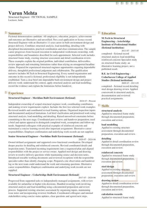 Structural Engineer CV — first page