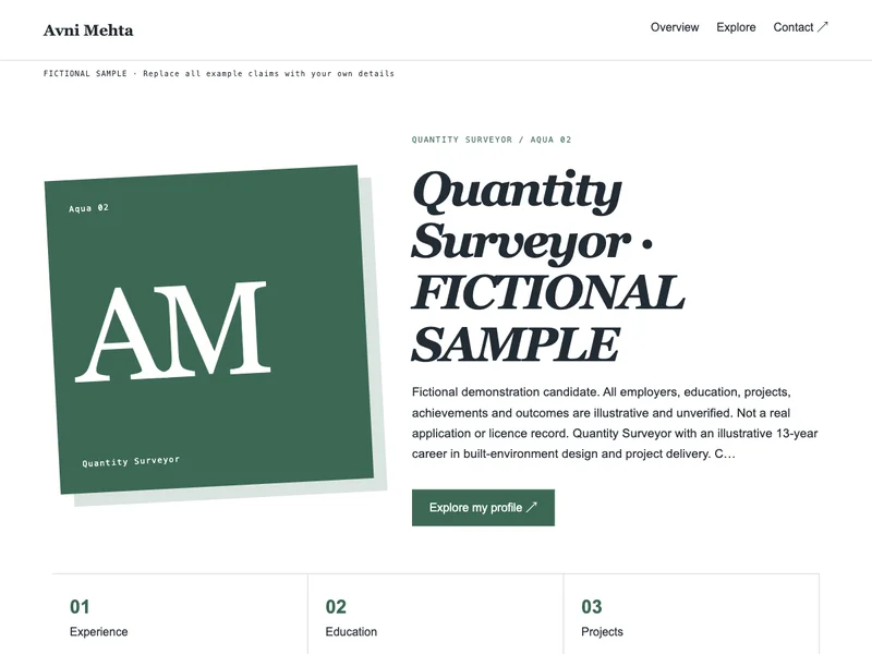 Quantity Surveyor web portfolio preview