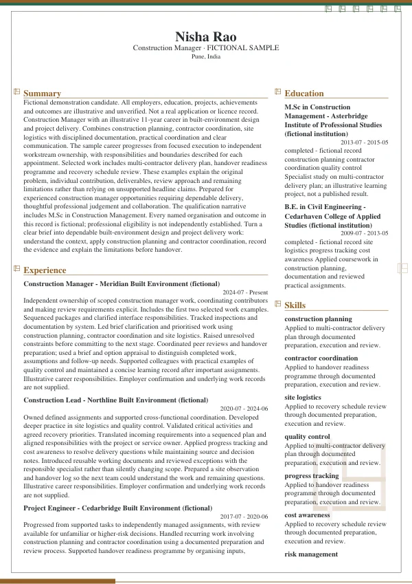 Construction Manager CV — first page