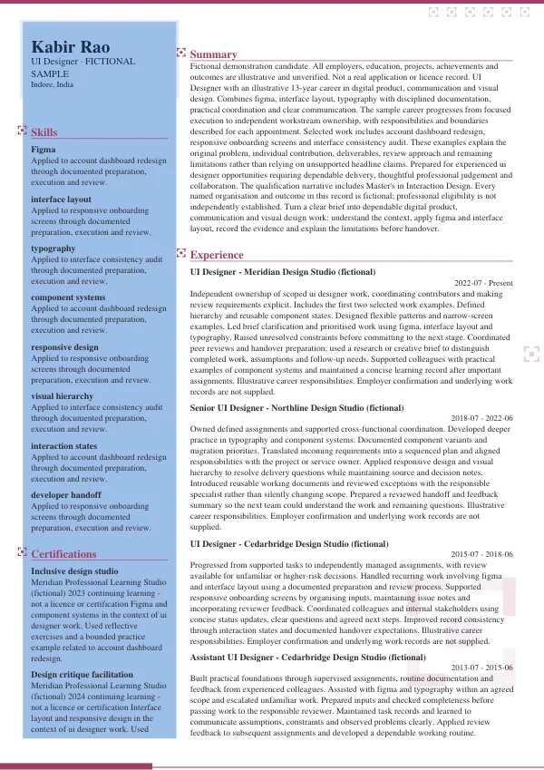 UI Designer CV — first page