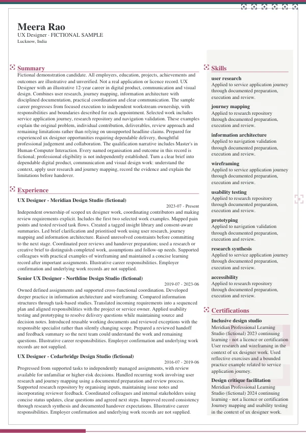 UX Designer CV — first page