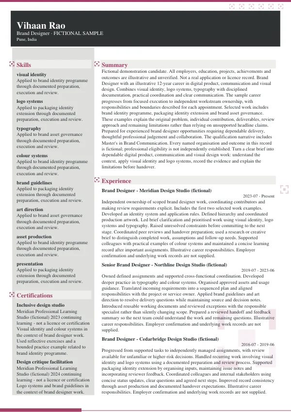 Brand Designer CV — first page