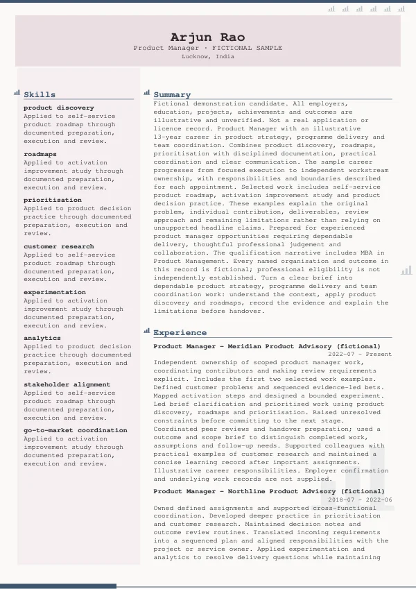 Product Manager CV — first page