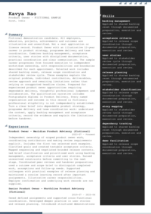 Product Owner CV — first page