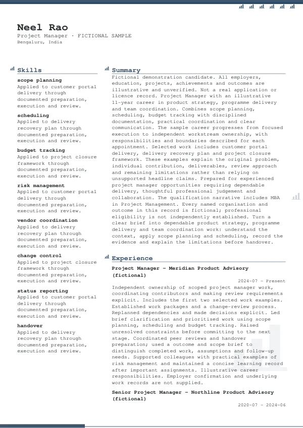 Project Manager CV — first page