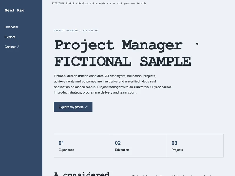 Project Manager web portfolio preview