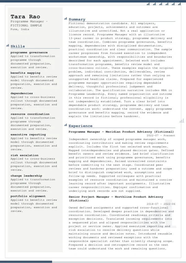 Programme Manager CV — first page