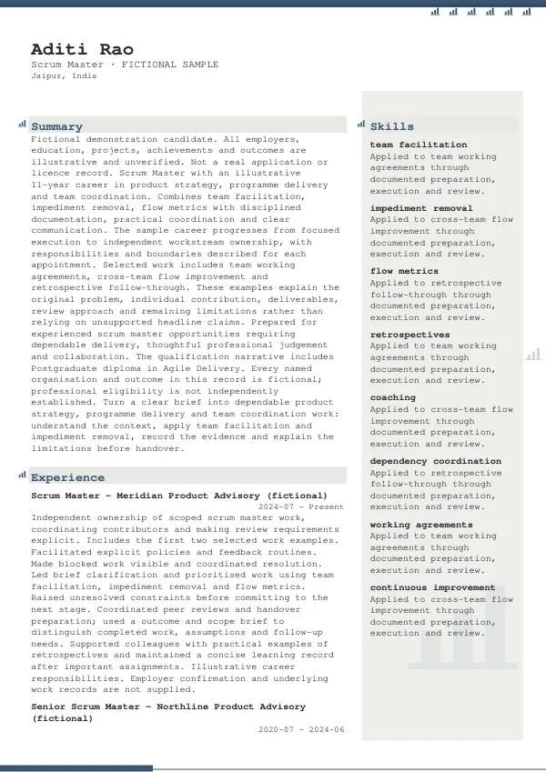 Scrum Master CV — first page