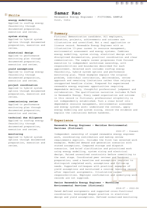 Renewable Energy Engineer CV — first page
