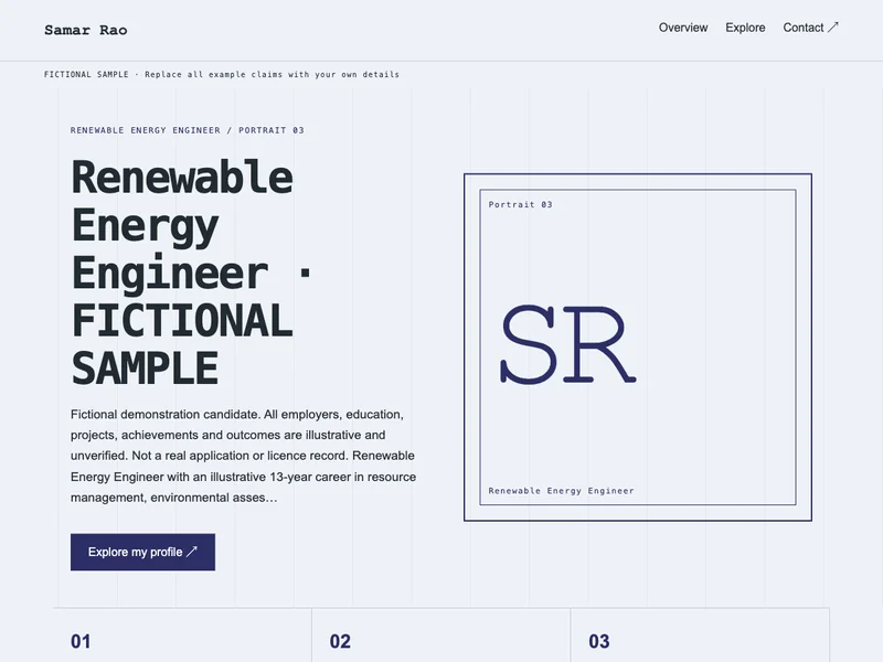 Renewable Energy Engineer web portfolio preview