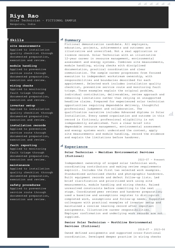 Solar Technician CV — first page