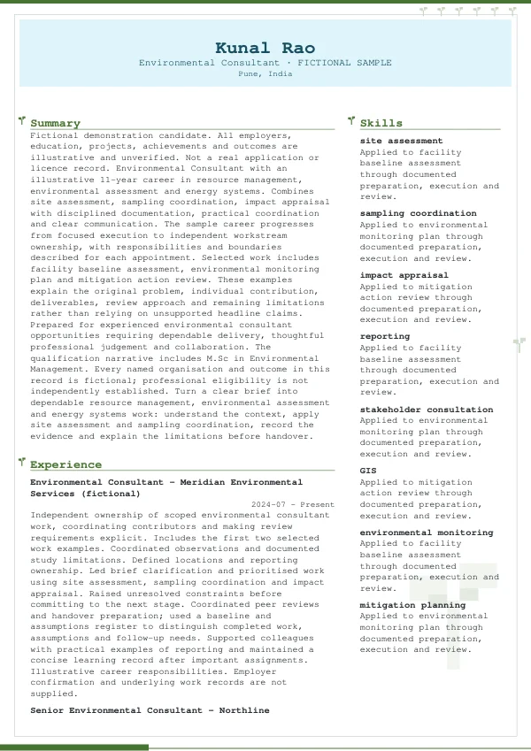 Environmental Consultant CV — first page